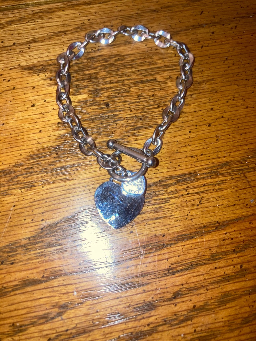 Heart Charm Bracelet Toggle Closure - Silver